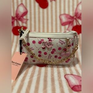 Juicy Couture Cherry Print Wristlet with Gold Chain